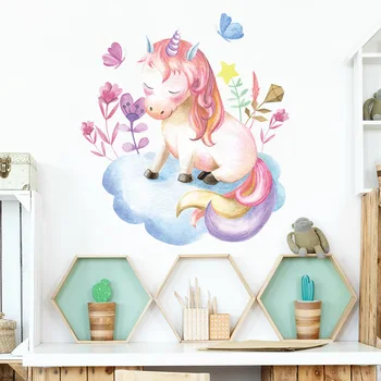 Risanka naslikal samorog oblak cvet otrok spalnica domačo steno v ozadju dekorativne stenske nalepke DIY dnevna soba dekor