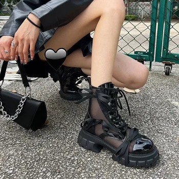 2023 Ženske Čevlji Črne Očesa Bowknot y2k Punk Goth Ženske Škornji Platforma Čevlji za Ženske Poletne Sandale zapatos de mujer